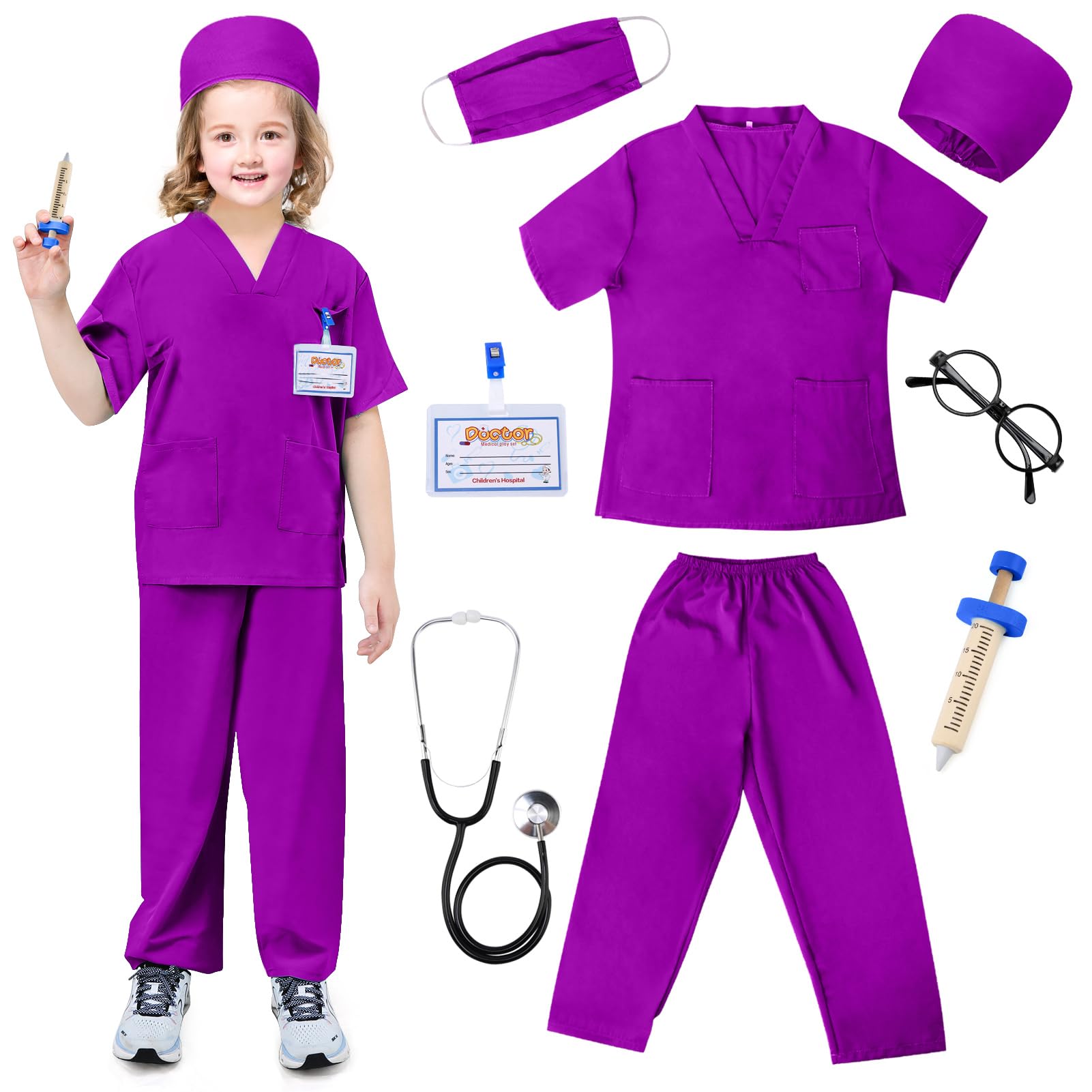 TonStyle Doctor Costume Set for Kids-Kids Toys, Mens and Womens Hospital Doctors Scrub Top Set,Toddler Nurse Scrubs with Accessories Halloween Dress Up Cosplay For Boys Girls 3-11 Years (Red, S) — image 1