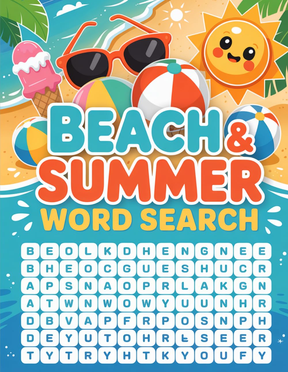 Beach & Summer Word Search: Large Print Puzzle Fun: Enjoyable Mind Wellness Puzzle Workbook for Ages 6 to 8