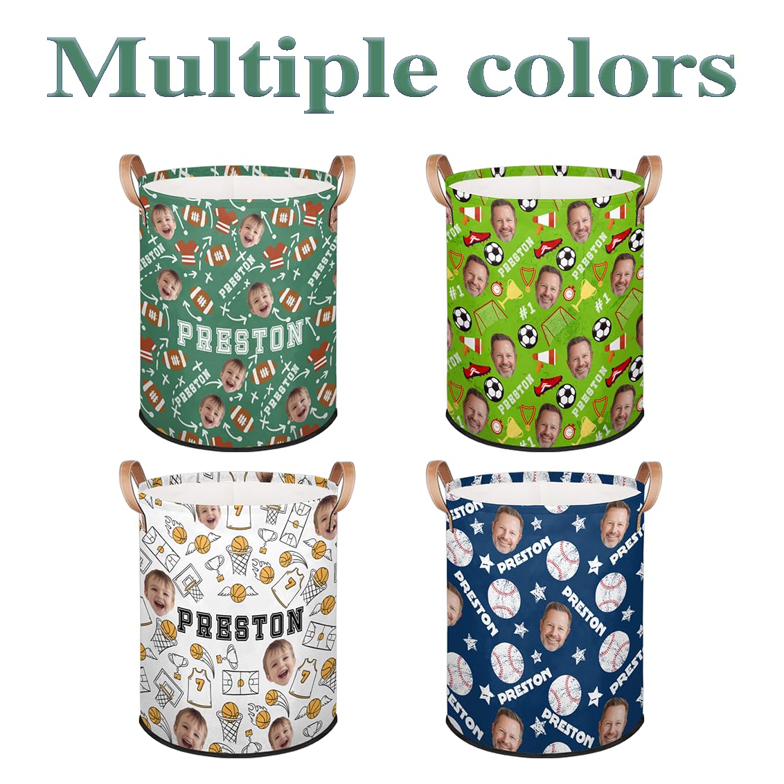 Personalized Laundry Hamper with Name Custom Name Collapsible Dirty Clothes Basket Circular Laundry Baske with Handles for Bathroom Bedrooms Dorm Basketball Head