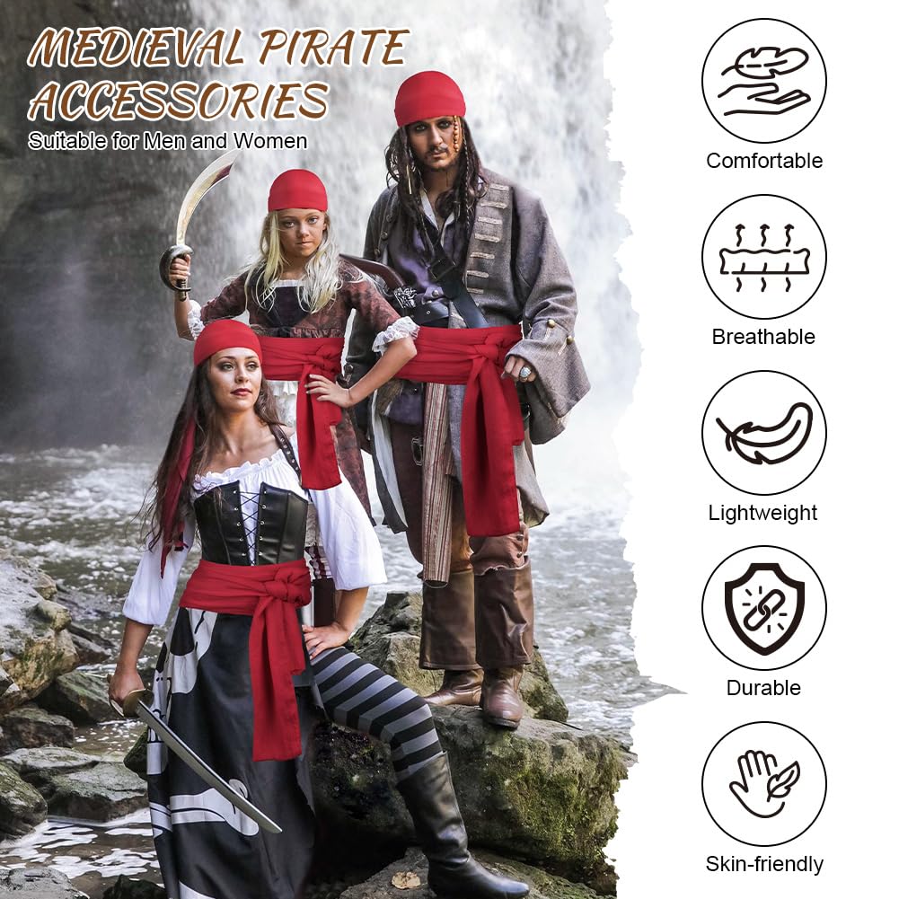 Alaoo Kit Accessori Pirata, Capitano Pirata Costume Accessori, Accessori Costume da Pirata con Cintura Bandana da Pirata, Accessori per Costume da Pirata per Halloween Carnevale Festa