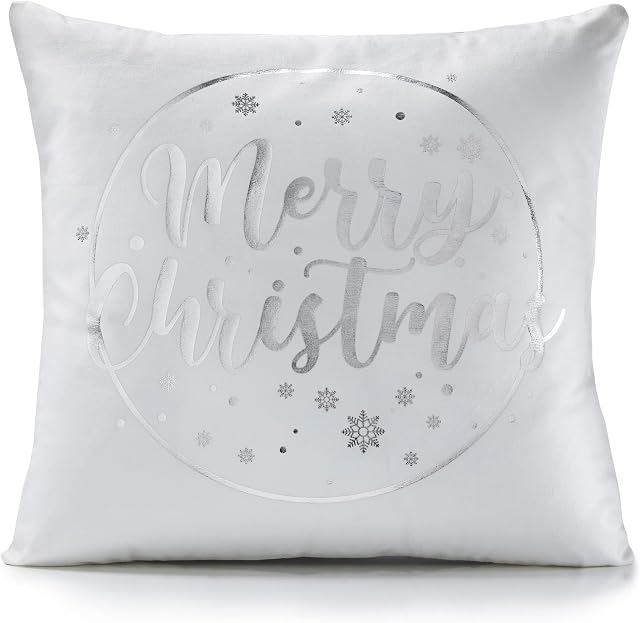 Soft Velvet Feel Merry Christmas Cushion Cover in White 45cm x 45cm (18")