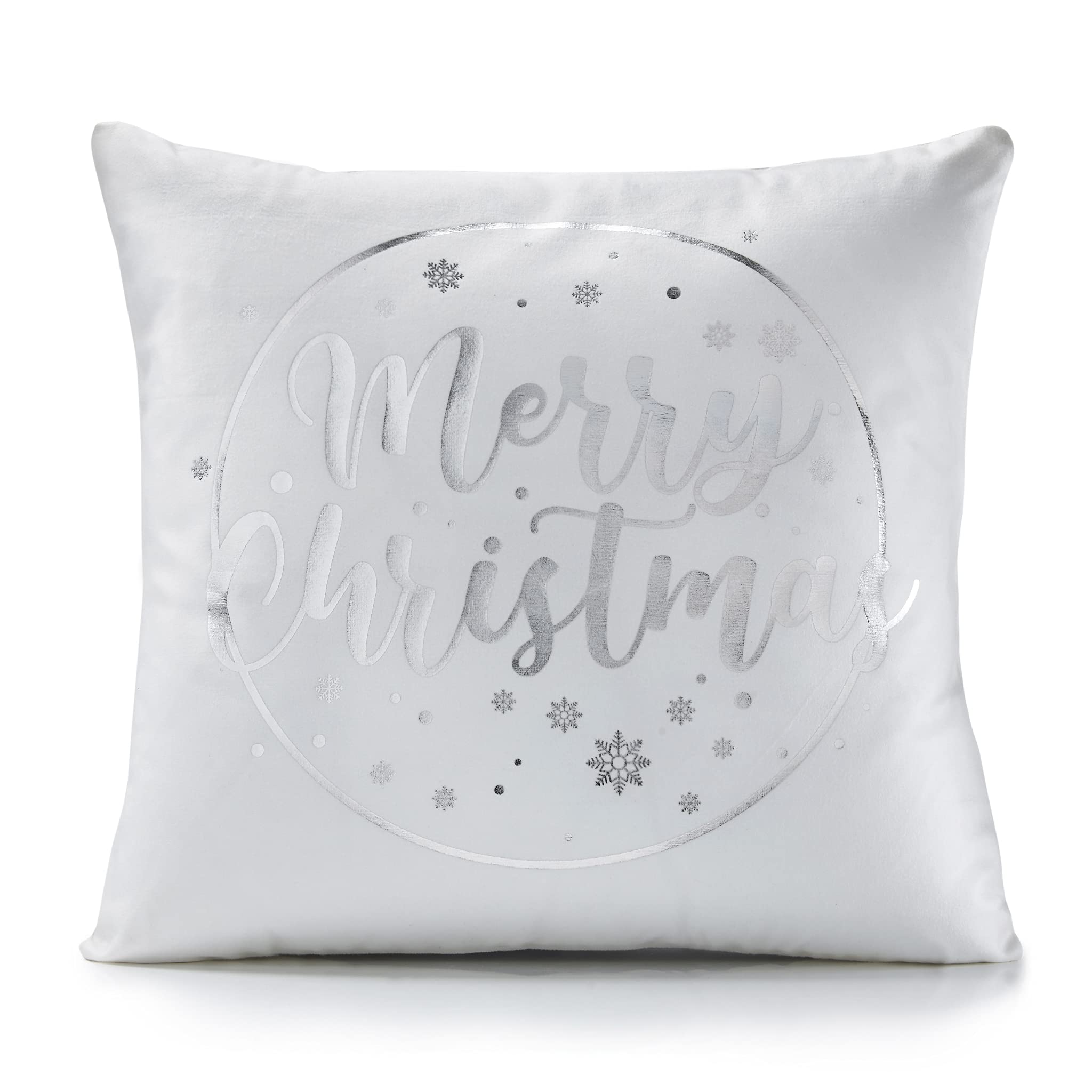 Jansons Direct Linens White Soft Velvet Feel Merry Christmas Cushion Cover In 45Cm X 45Cm (18")