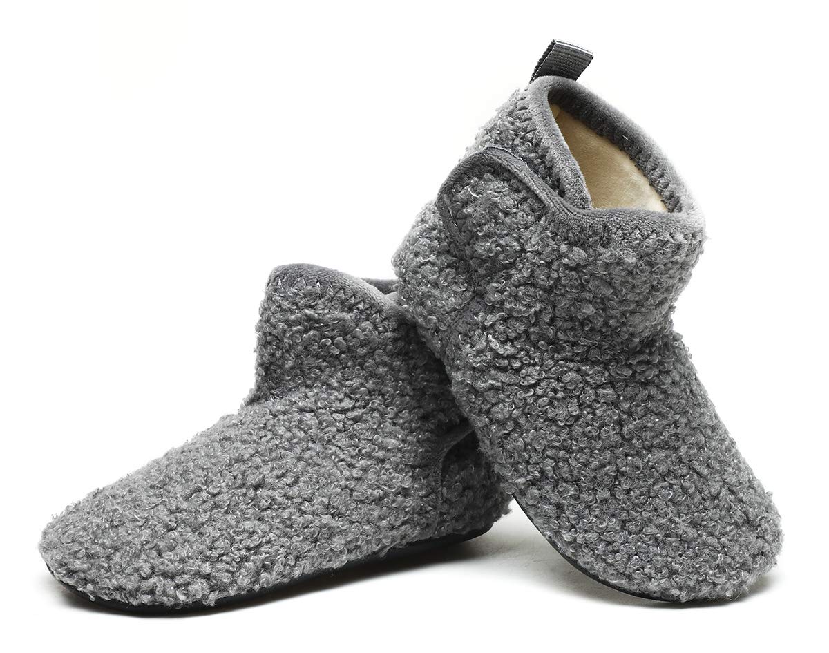 Hayeabi Toddler Kids Lightweight Winter Fuzzy Warm Indoor Outdoor House Slippers Non-Slip Grip Comfy Home Floor Shoes for Boys Girls