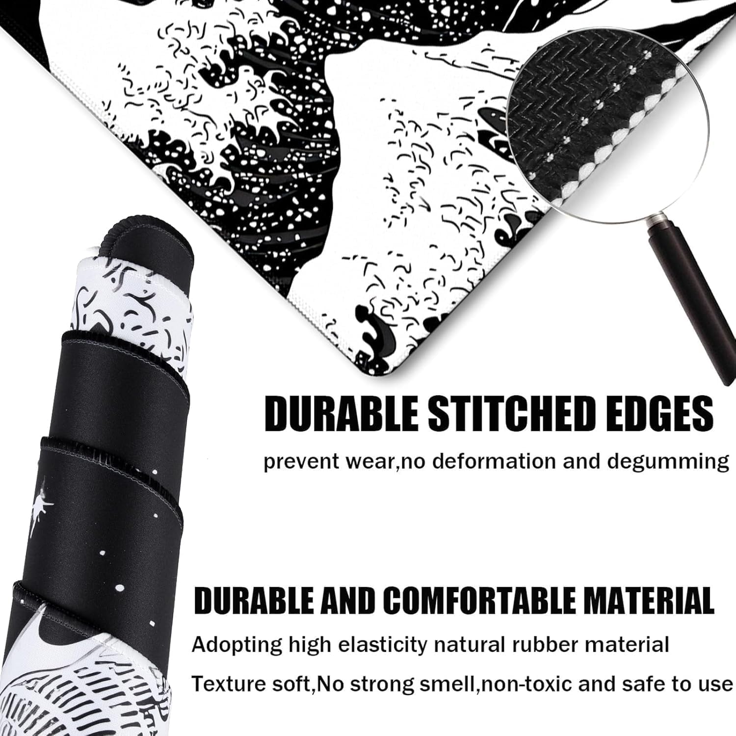 Large Gaming Mouse Pad, Waterproof Extra Large Big Mouse Pad with Stitched Edge, XXXL Non-Slip Black Computer Long Mousepad for Gamer, Office & Home, Black White Dragon