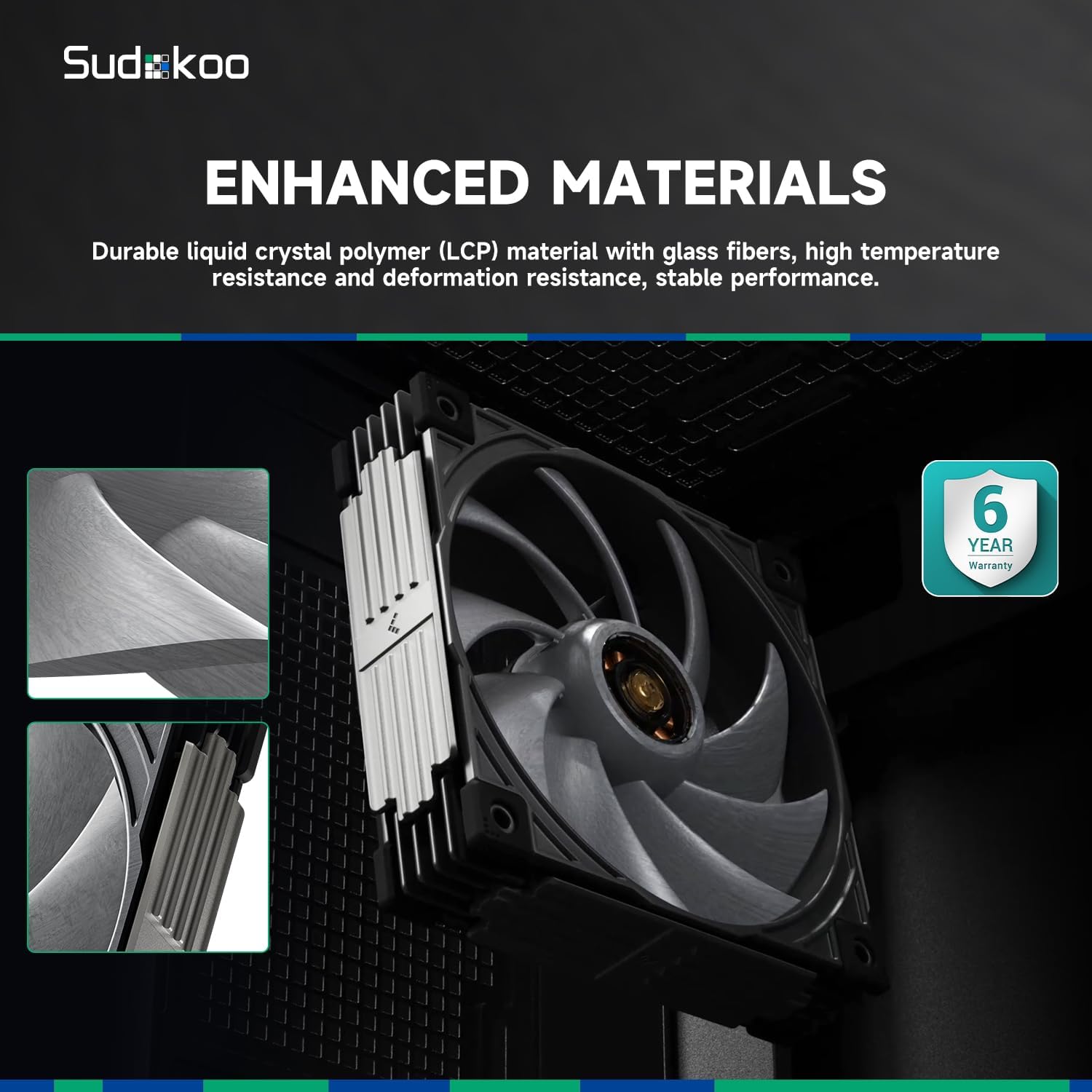 Sudokoo MACH120 3IN1 Wentylator Obudowy, 3X120mm Cichy Wentylator PWM, Grubość 30mm, 500-3000 RPM, LCP+40% Włókna Szklanego, Korekcja Równowagi Dynamicznej, Silnik FOC, 6 Lat Gwarancji, Czarno-Szary