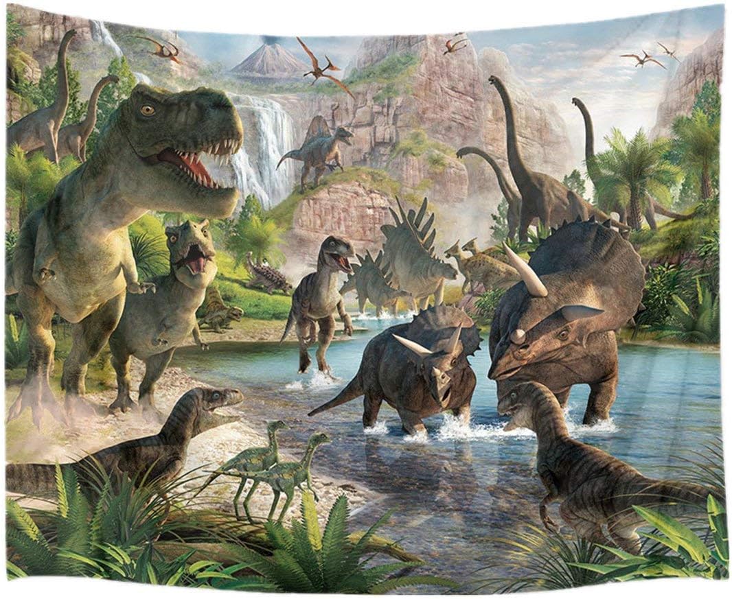 HVEST Dinosaur Tapestry Wild Ancient Predator Animal Tapestry Wall Hanging Tropical Forest with Green Trees and Mountain Wall Art for Living Room Bedroom Dorm Party Wall Decor,60Wx40H inches