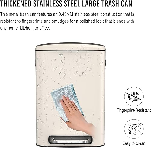 Miniatura 4 de Cubo de basura grande con pedal de 13 galones con tapa silenciosa de cierre suave, cuerpo grueso de acero inoxidable para basura de cocina, papelera
