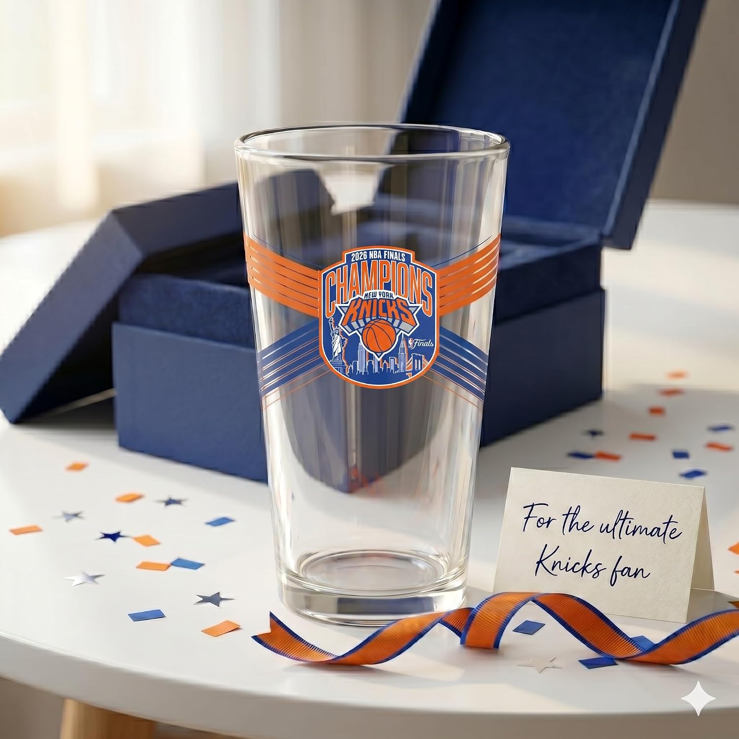 Logo Brands New York Knicks 2026 NBA Champions 16oz Pint Glass – Official NBA Basketball World Championship Merchandise – Collectible Barware Gift for Knicks Fans - For Mancave, Home Bar, Kitchen