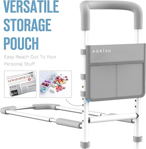 Miniatura 6 de Agrish Rieles de cama para adultos mayores, barandillas de cama para personas mayores con luces de movimiento y bolsa de almacenamiento, riel de