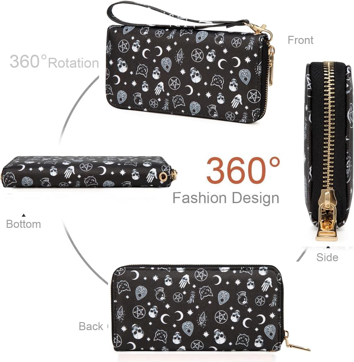 Leopard Cow Print Wallet For Women Skull Goth Frog Ladies Cluth Wristlet Wrist strap Long Purse Zip Around Card Holder - Image 2