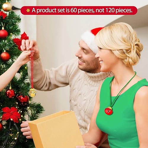 Vista 6 de Gejoy 60 collares de campana de Navidad, decoraciones de campana de Navidad para suministros navideños Rojo
