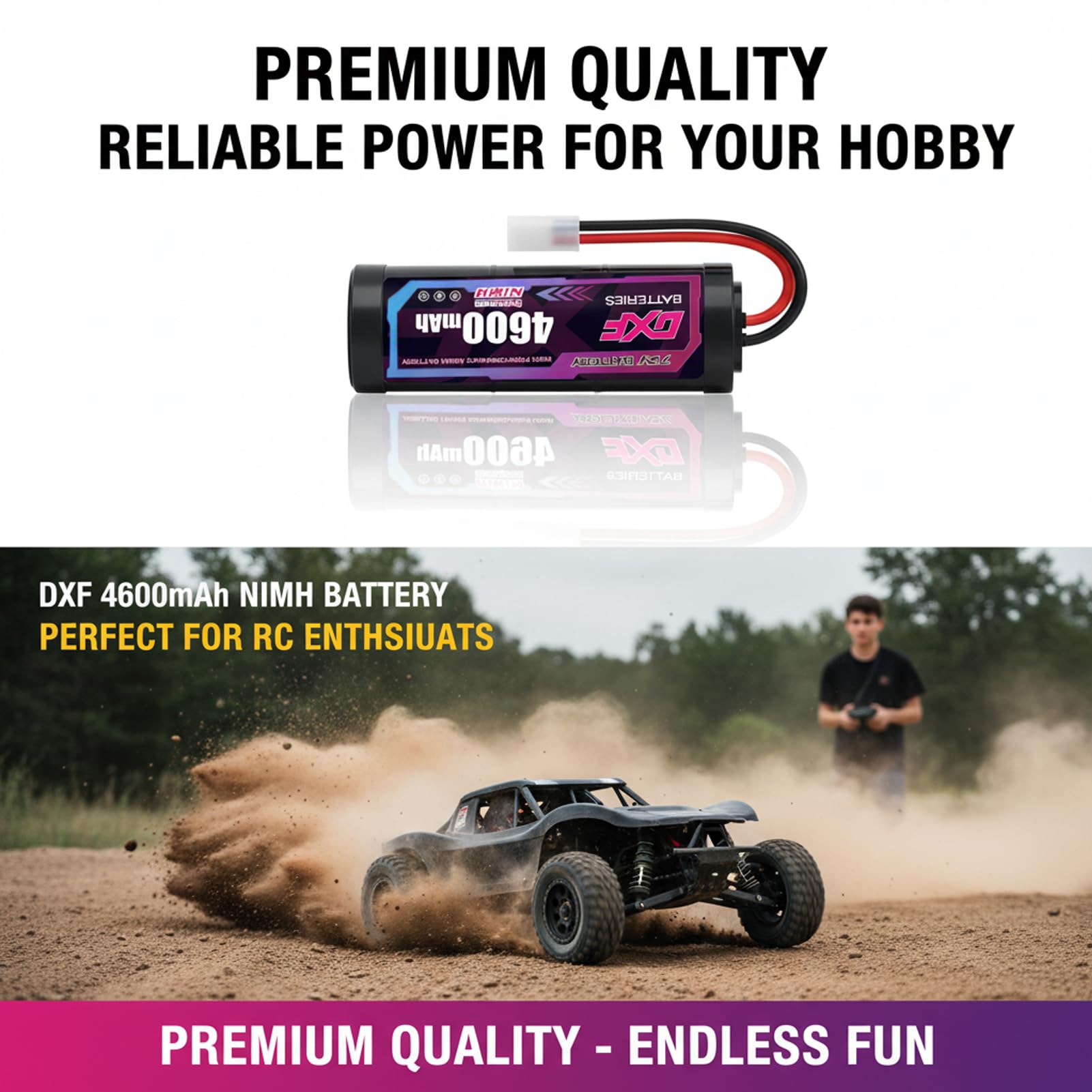 DXF 7,2 V 4600 mAh RC NiMH akumulator do samochodów RC, ciężarówek, HPI, Losi, Kyosho, hobby, do samochodów RC, aeroplan, helikopterów, łodzi (2 sztuki)