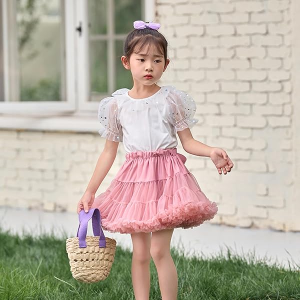 [KANO SEIKA] 子供 チュチュスカート 膝丈 チュール ふわふわ キッズ バレエ ダンス スカート 誕生日 結婚式 パーティー 入園式 入学式 発表会 舞台 ボリューム 可愛い 女の子 チュチュスカート - 3