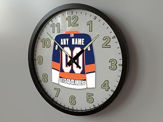 PERSONALISED NEW YORK N H L ISLANDERS HOCKEY JERSEY GLOW IN THE DARK WALL CLOCK !! (10 Inch Wall Clock)