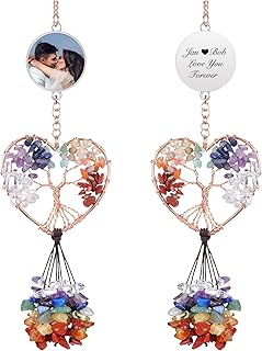 Personalized Master Photo Car Ornaments Hanging Tree of Life Ornaments Heart Crystal Suncatcher Dream Catcher Wire Wrapped Chakra Car Charm Hanging Accessory