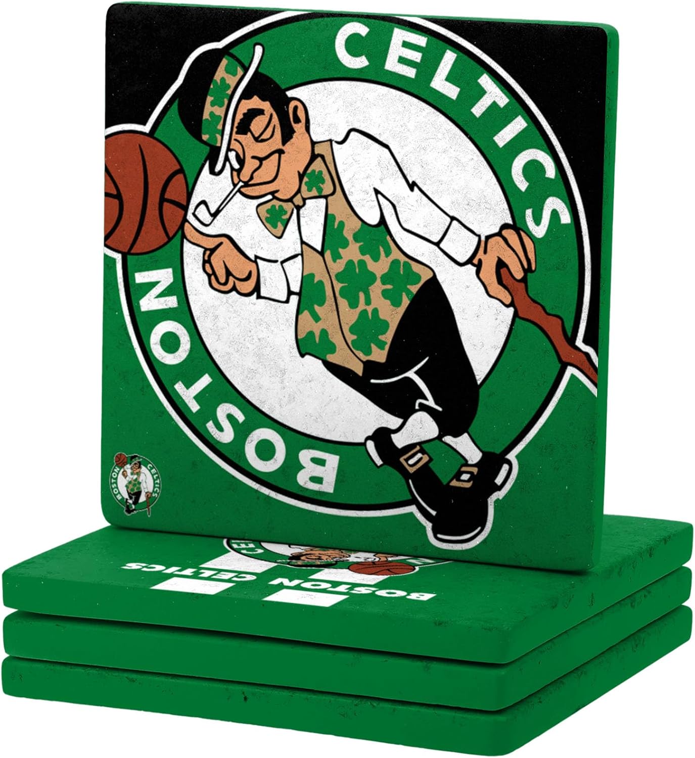 FOCO NBA Official 4-Pack Beverage Drink Stone Coaster Set (Boston Celtics) - Image 2