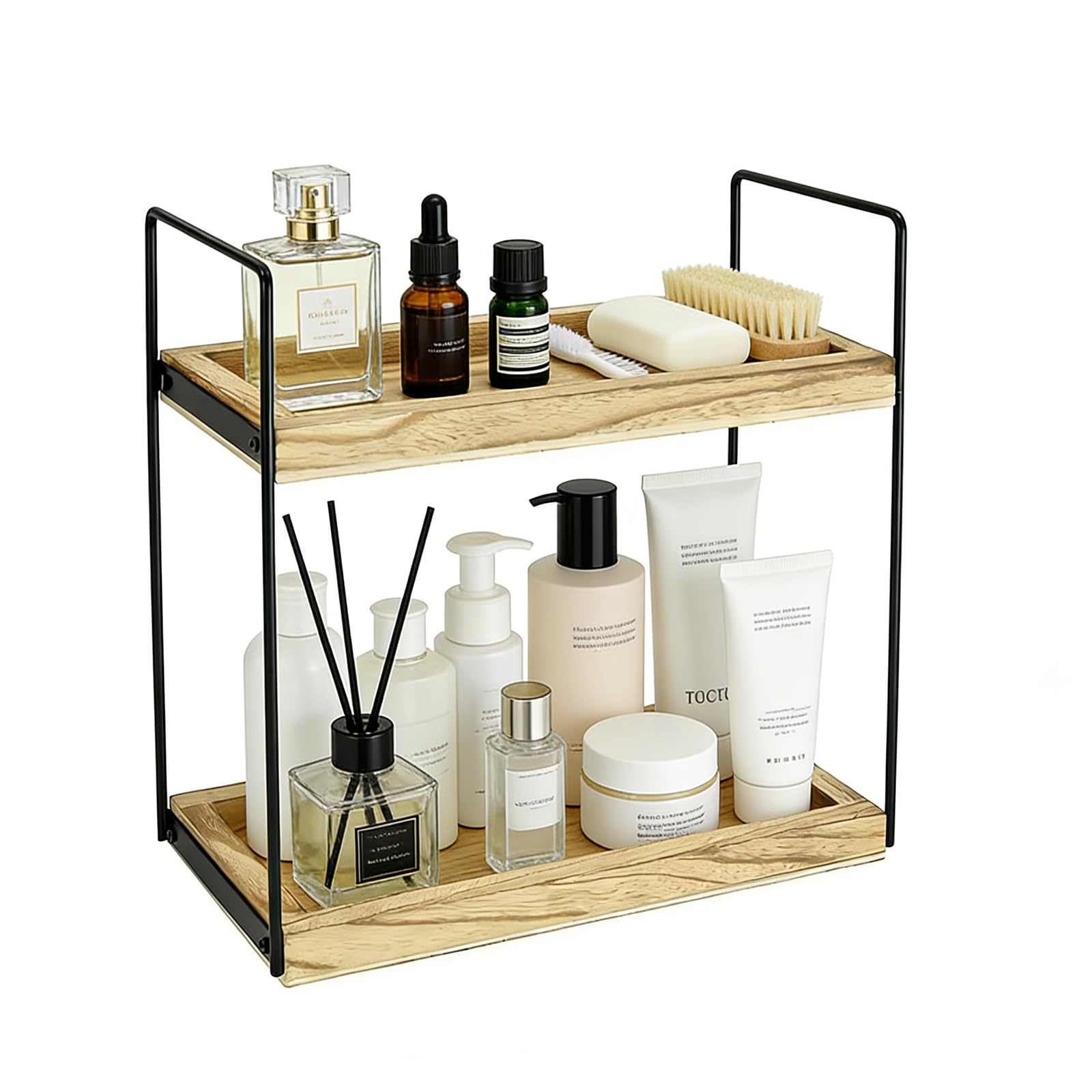 CKUESM 2 Tier Bathroom Organiser, Kitchen Countertop Organizer Wooden Kitchen Counter Shelf Coffee Station for Countertop to Kitchens Dining Rooms Offices