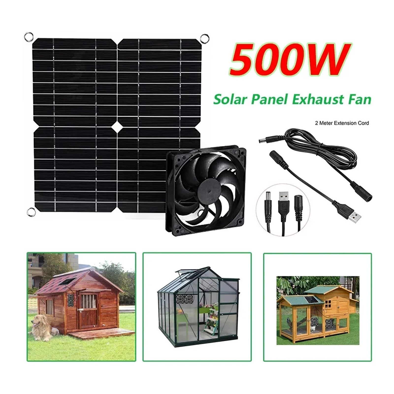 Wentylator Zasilany Panelem Słonecznym O Mocy 500 W, 10-calowy, Wyciągowy Energią Słoneczną Do Kurnika Dla Zwierząt, Szklarni, Dachu Kampera, 12 V Skuteczna Wentylacja(With 2 fan)
