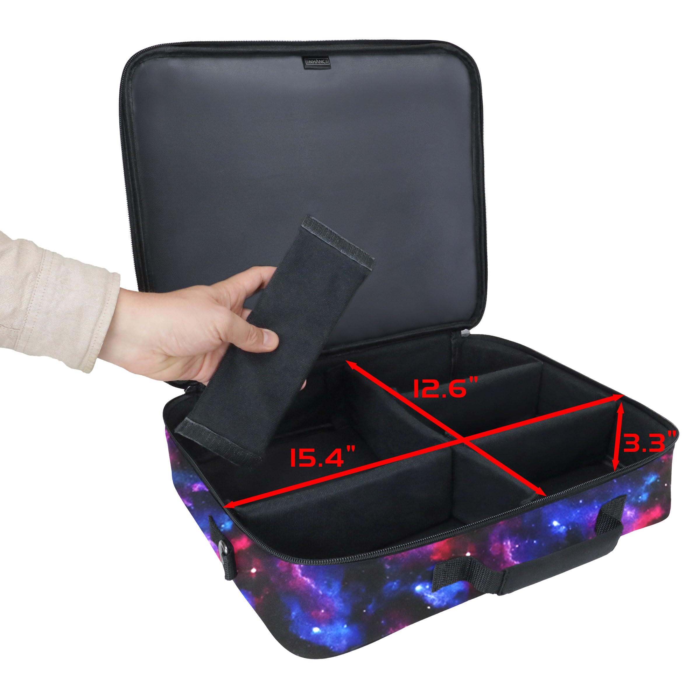 ENHANCE Designer Edition TCG-Tasche - MTG-Umhängetasche mit anpassbaren Trennwänden und Zubehörtasche für Deckboxen - Kartenaufbewahrung kompatibel mit Magic The Gathering, Pokemon, Lorcana (Galaxis)