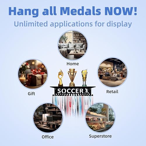 Miniatura 5 de Soporte para medallas, soporte de cinta, estante de exhibición de medallas de pared, organizador de trofeos de metal, marco de premios, cinta de