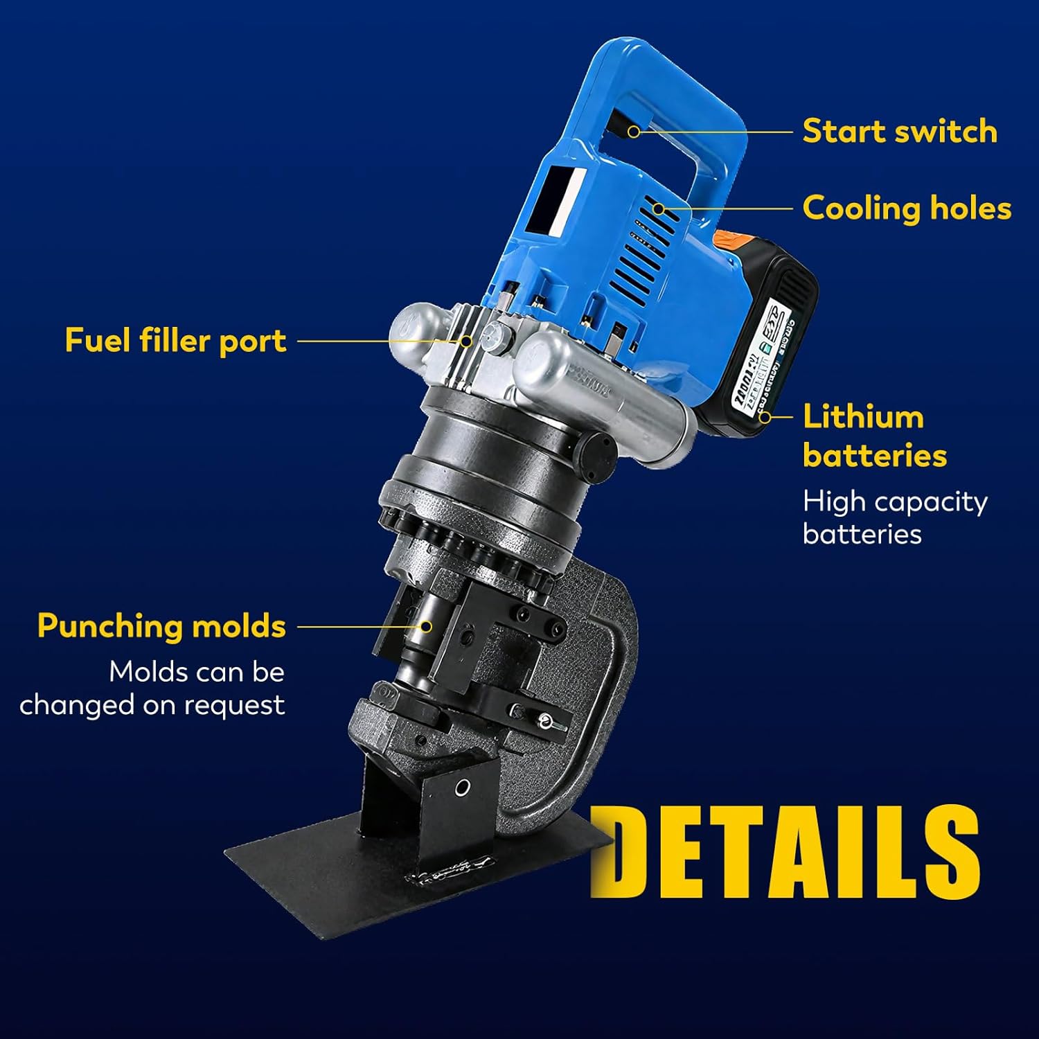 CGOLDENWALL 1200W Lithium Hydraulic Hole Punch Rechargeable Electric Hydraulic Hole Punching Tool Hole Digger for Steel Plate Iron Plate Aluminum Plate CE&ROHS Certificate