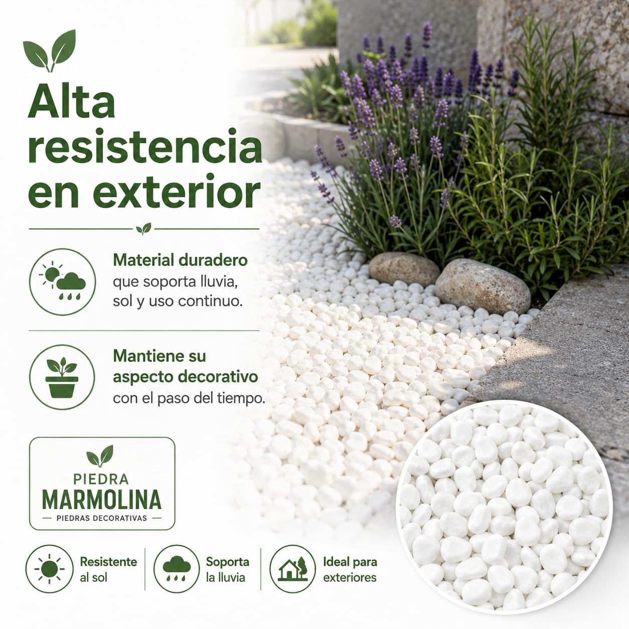 Piedras Blancas para Jardin y Terratios| Piedras Decorativas para Macetas | Ideal para Acuarios | Piedras Marmolina Blanca |Fácil Aplicación y Múltiples Usos (Saco 8/12 25kg)