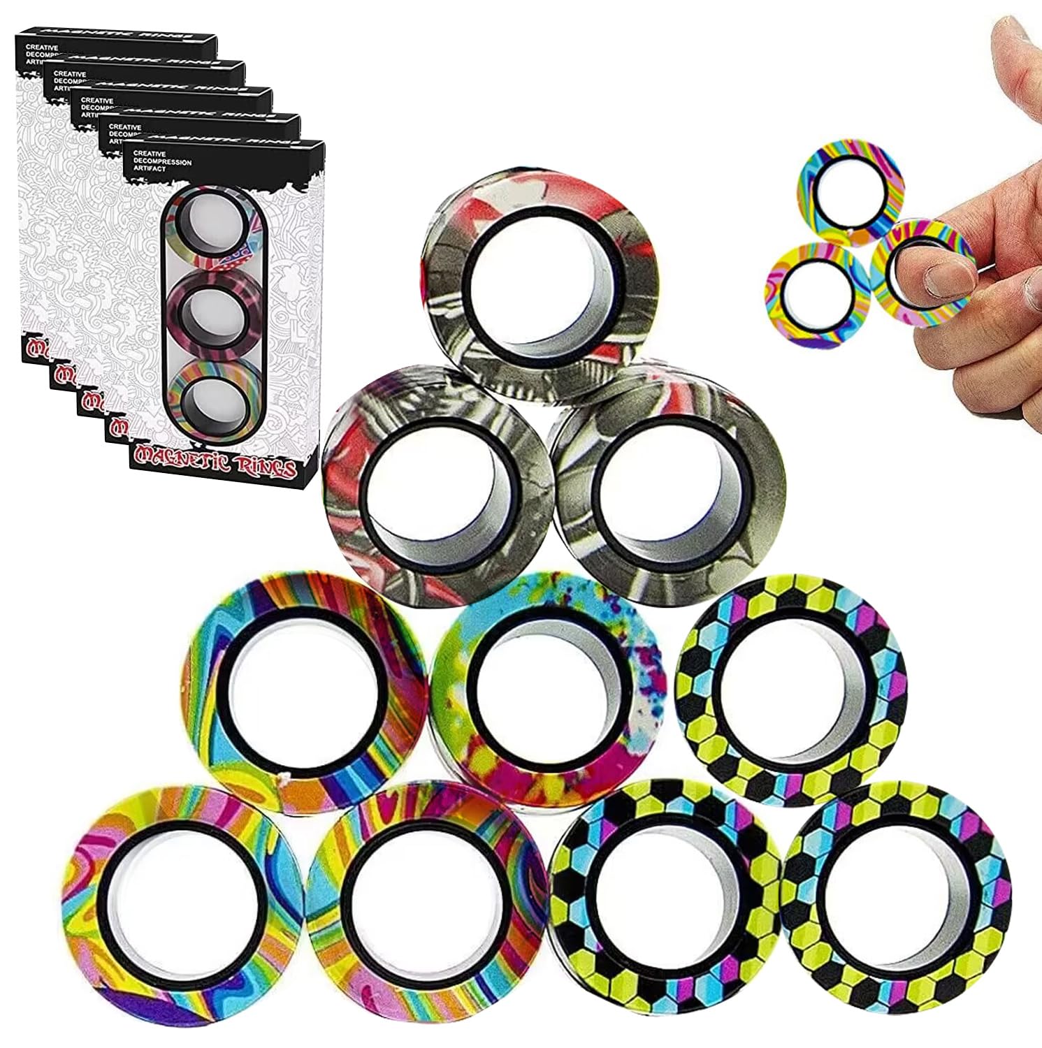 12Pcs Magnetic Rings Fidget Toys Spinner Set Easter Basket Stuffers,Finger  Magnet Rings Endless Hours of Fun ADHD Stress Relief Fidget Spinner