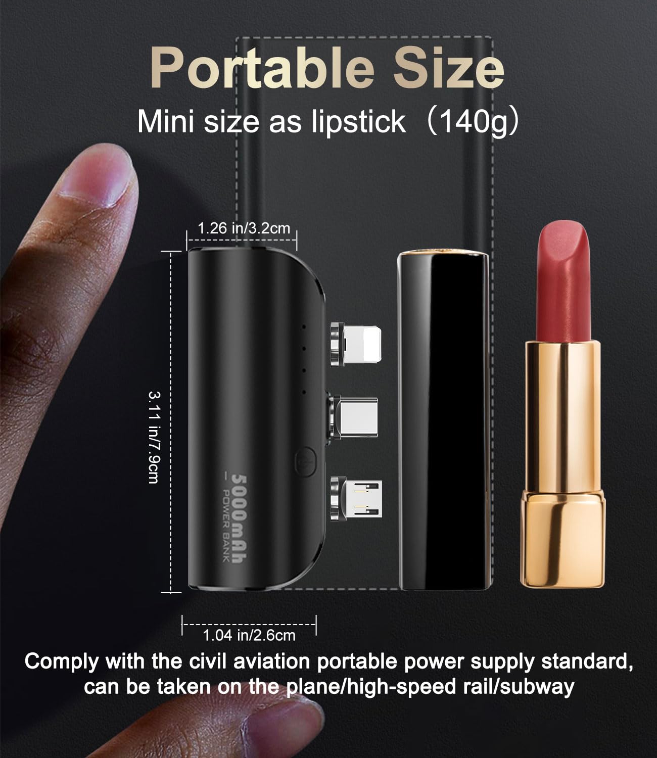 LUCKYDUO Power Bank portatile 5000mAh, mini batteria esterna 3 in 1 Power Bank wireless, ricarica rapida per iPhone/Type-c/Micro USB-A,portatile compatto e piccolo compatibile con iPhone