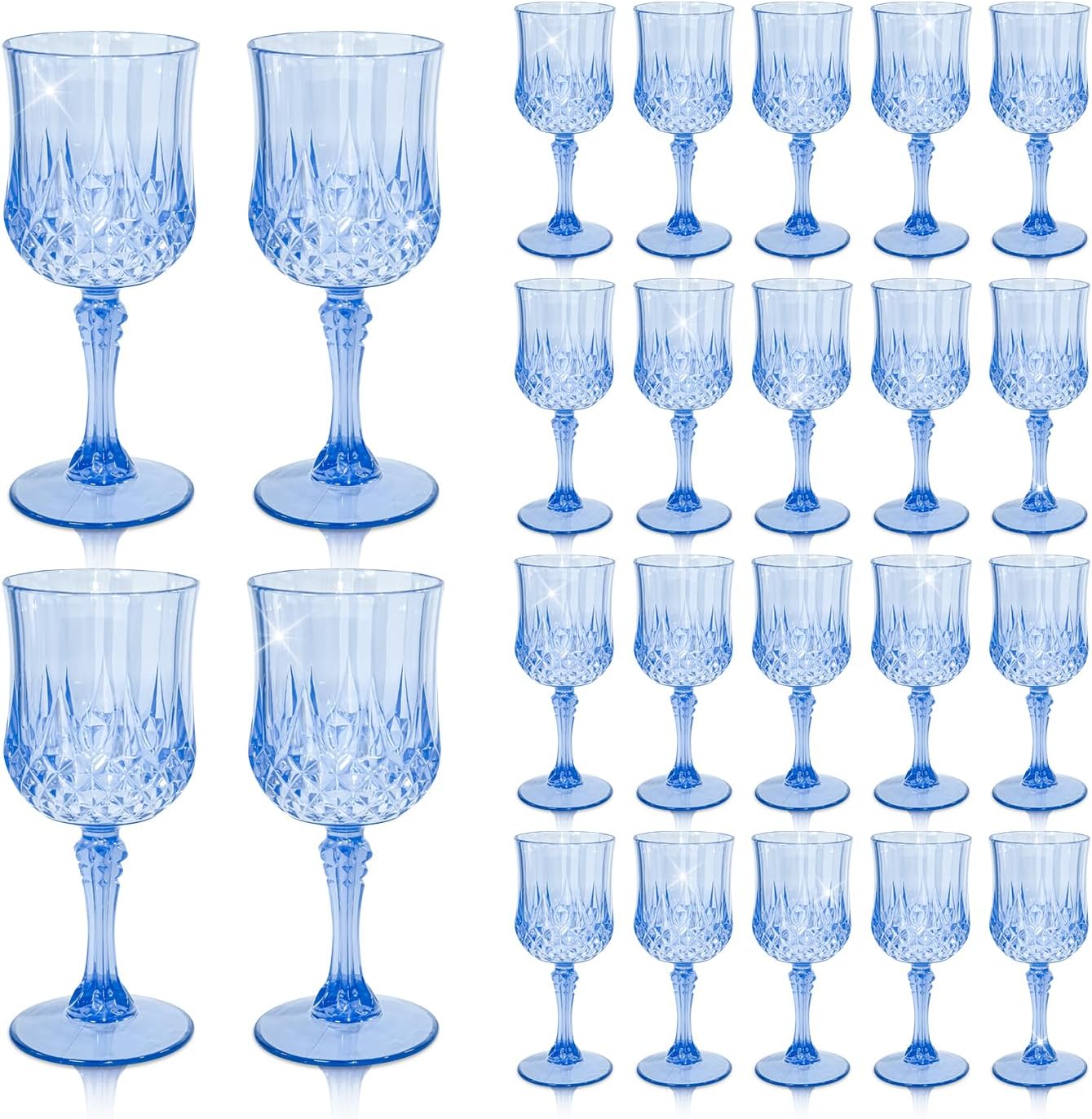 24 PCS Plastic Blue Wine Glasses 7oz Vintage Goblet,Reusable Drinkware Vintage, Plastic Blue Wine Glasses for Baby Shower Wedding Reception Grand Event Party,Royal blue