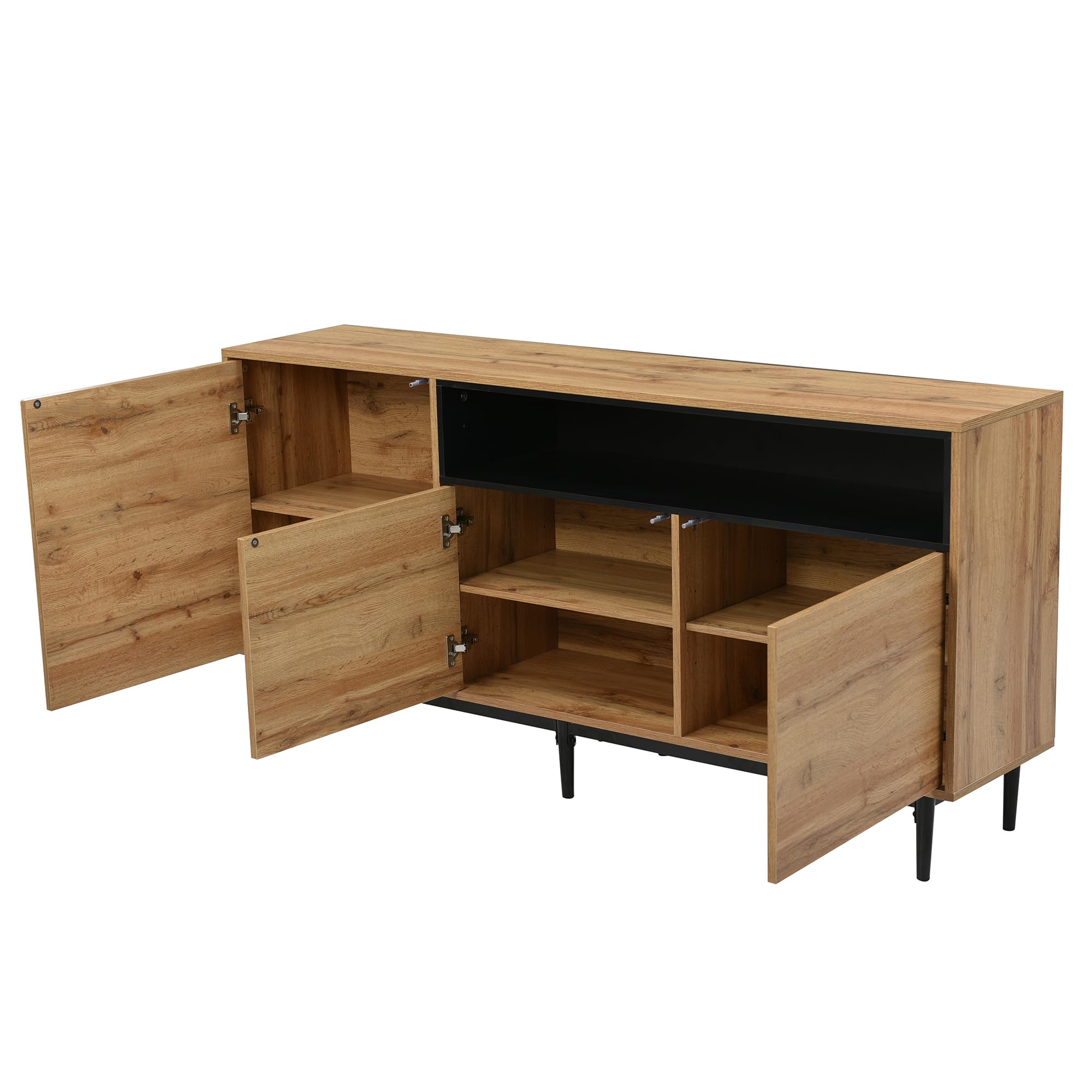 Moderner Sideboard Wohnzimmer 160cm, Highboard aus Holz, Wohnzimmerschrank mit Türen und Regalen, Wohnzimmer Möbel