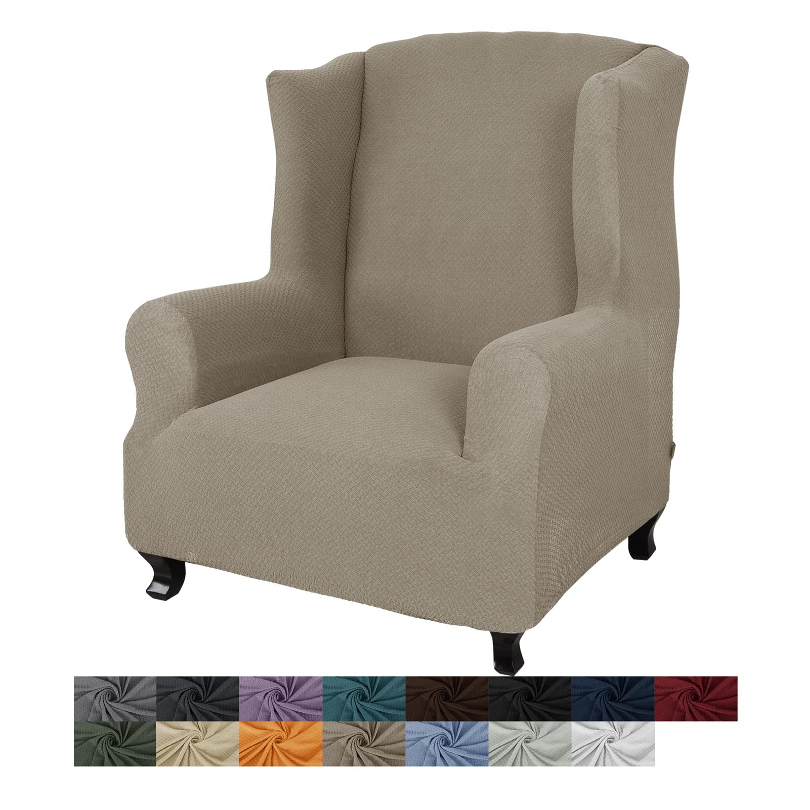 Housse de fauteuil à oreilles kaki | Protection complète extensible 1 pièce