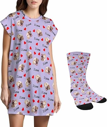 M YESCUSTOM Custom Face Nightgown for Women Personalized Funny Photo Pajamas Sleepwear House Dress Sleepshirt Nightdress