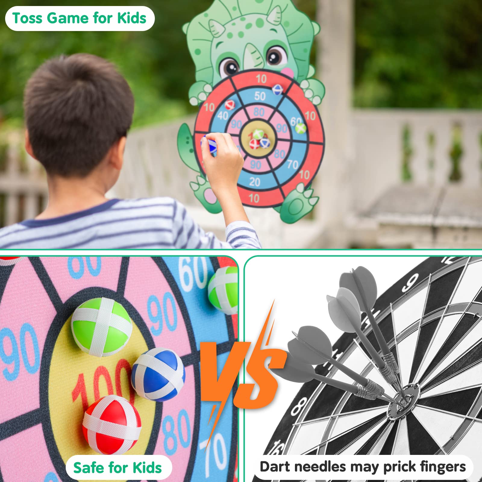 Dinosaurier Klett-Dart Spiel – 77 Cm Große Zielschiebe Mit 12 Bällen, Für Kinder Ab 3 Jahren