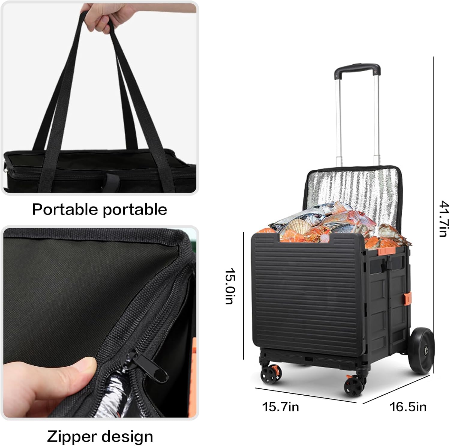 Cooler Bag Wheeled，Large Insulated Rolling Cooler Collapsible Leakproof Portable Hard Framed Ice Packs for Camping Picnic Beach Travel