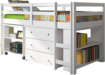 Donco Kids Study Modern Twin Low Loft Bed in White Finish