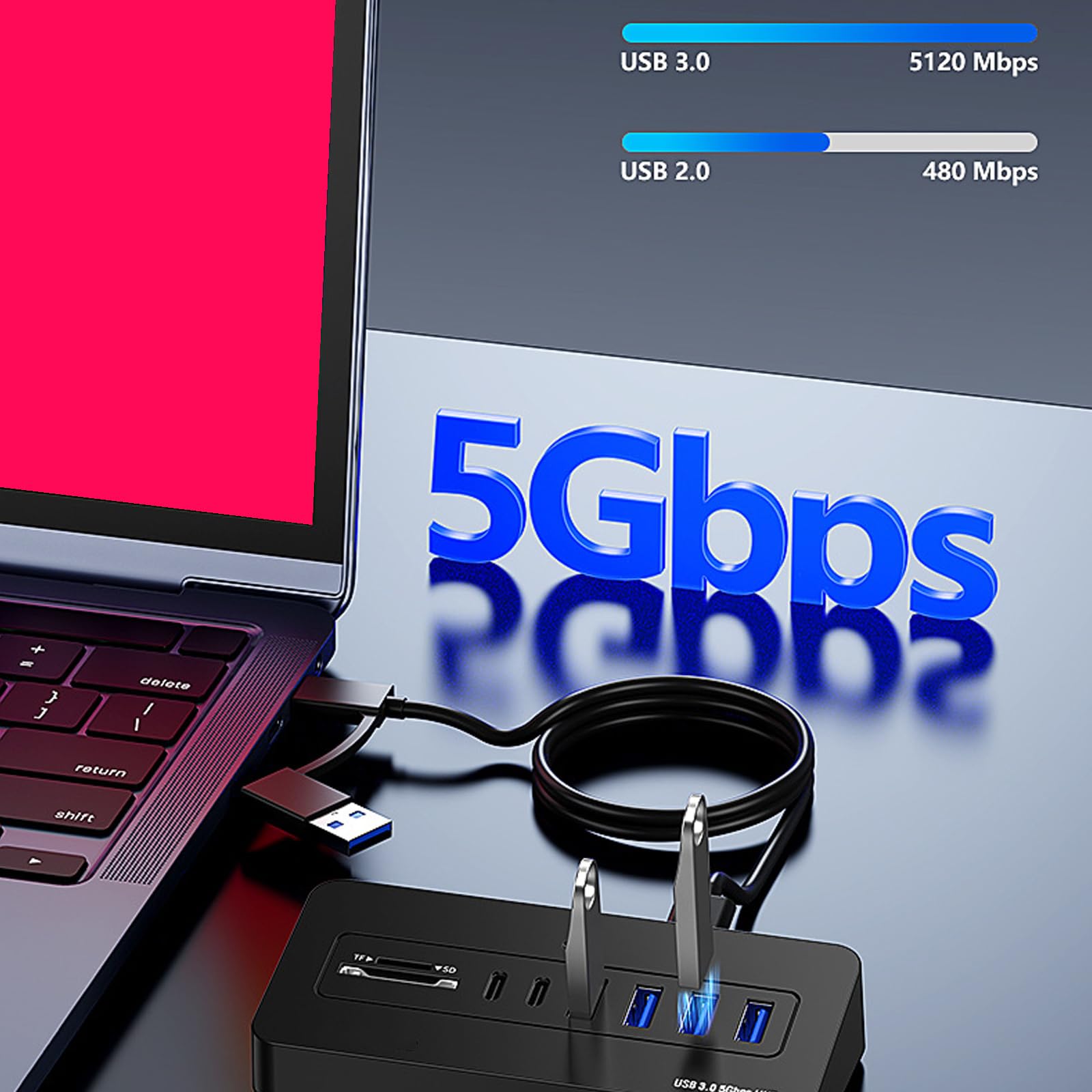 Hub multipuerto de escritorio para portátil de 5 Gbps con USB-a, con cable