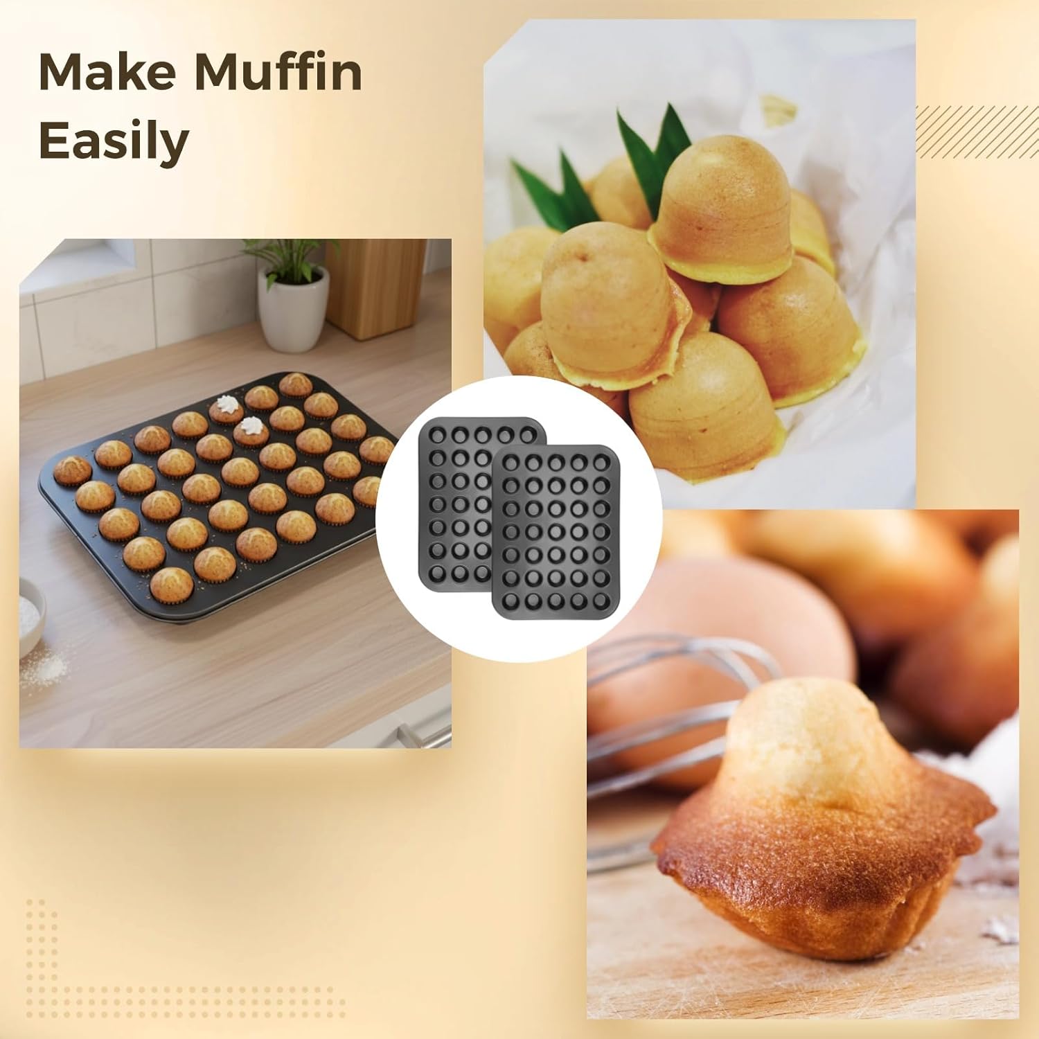 Muffin Pan 2 Pcs, 35-Cup Nonstick Carbon Steel Baking Trays, Black, 10.4X13.8 in, Commercial & Home Use, Easy Release, Smooth for Baking