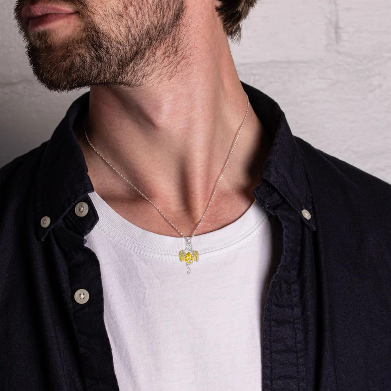 Dragon Necklace for Men Sterling Silver Birthstone Wyvern Necklace Embllished with Teardrop Shaped Crystal Jewelry for Women - Image 7