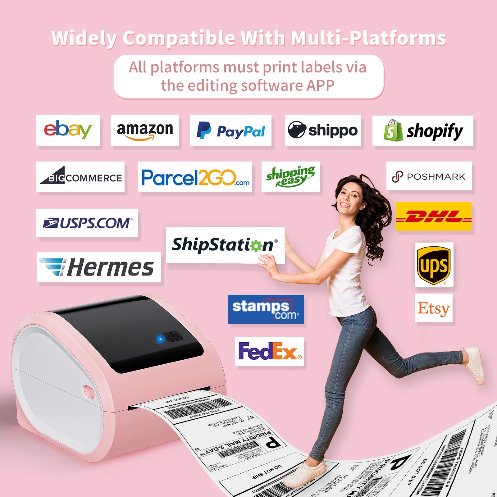 ASprink Stampante per etichette per il trasporto termico Bluetooth 4x6 - Stampante per etichette termiche wireless per imballaggi di trasporto e piccole imprese, compatibile con USPS, shopify, Ebay