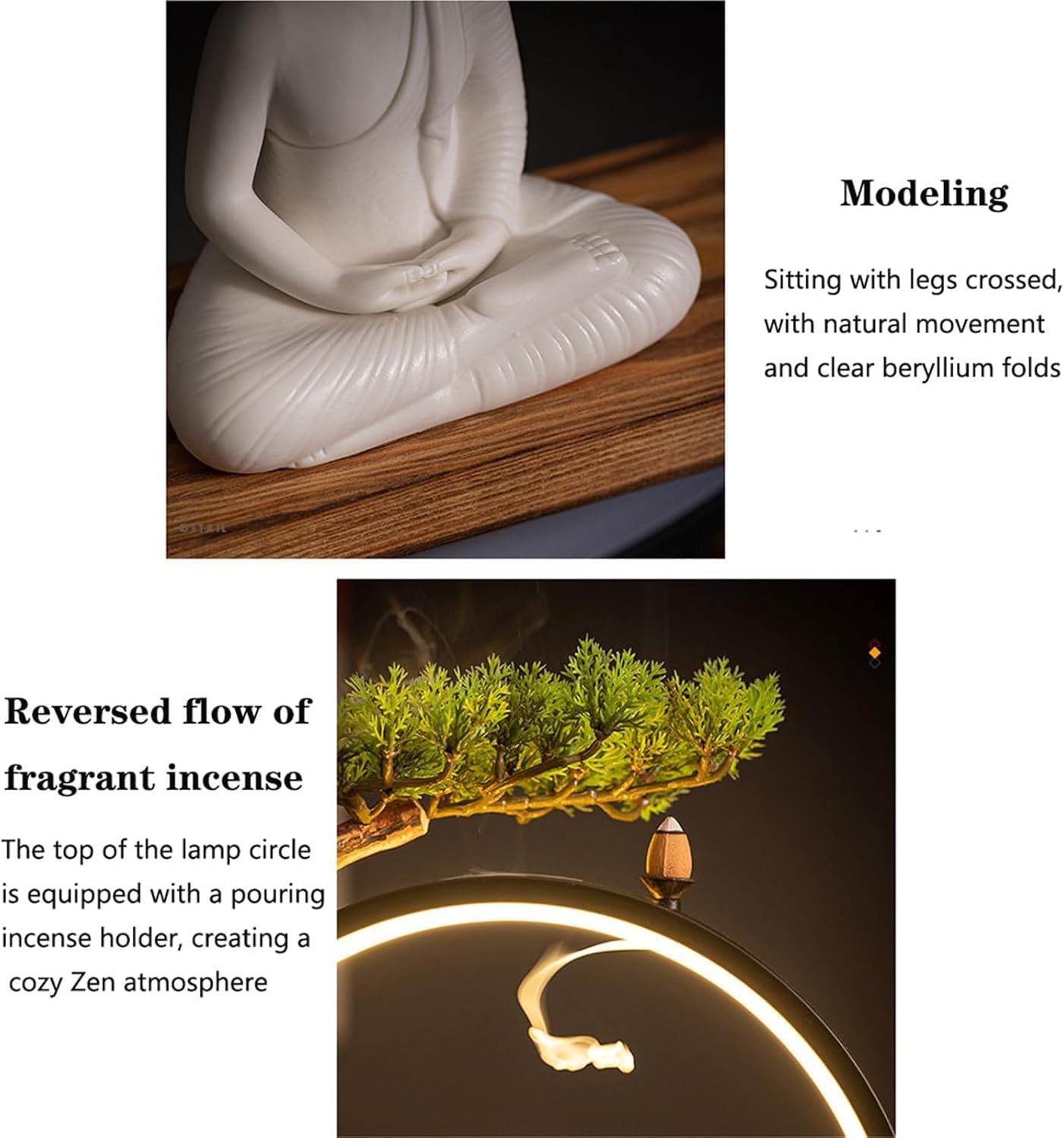 Estatua Budista Grande con árbol Artificial y Mesa Circular LED, lámpara de Figura de Buda, lámpara de Pared, lámpara de Aplique Mural 3D, luz Zen, decoración de Pared, Obra de Arte Colgante, Arte de