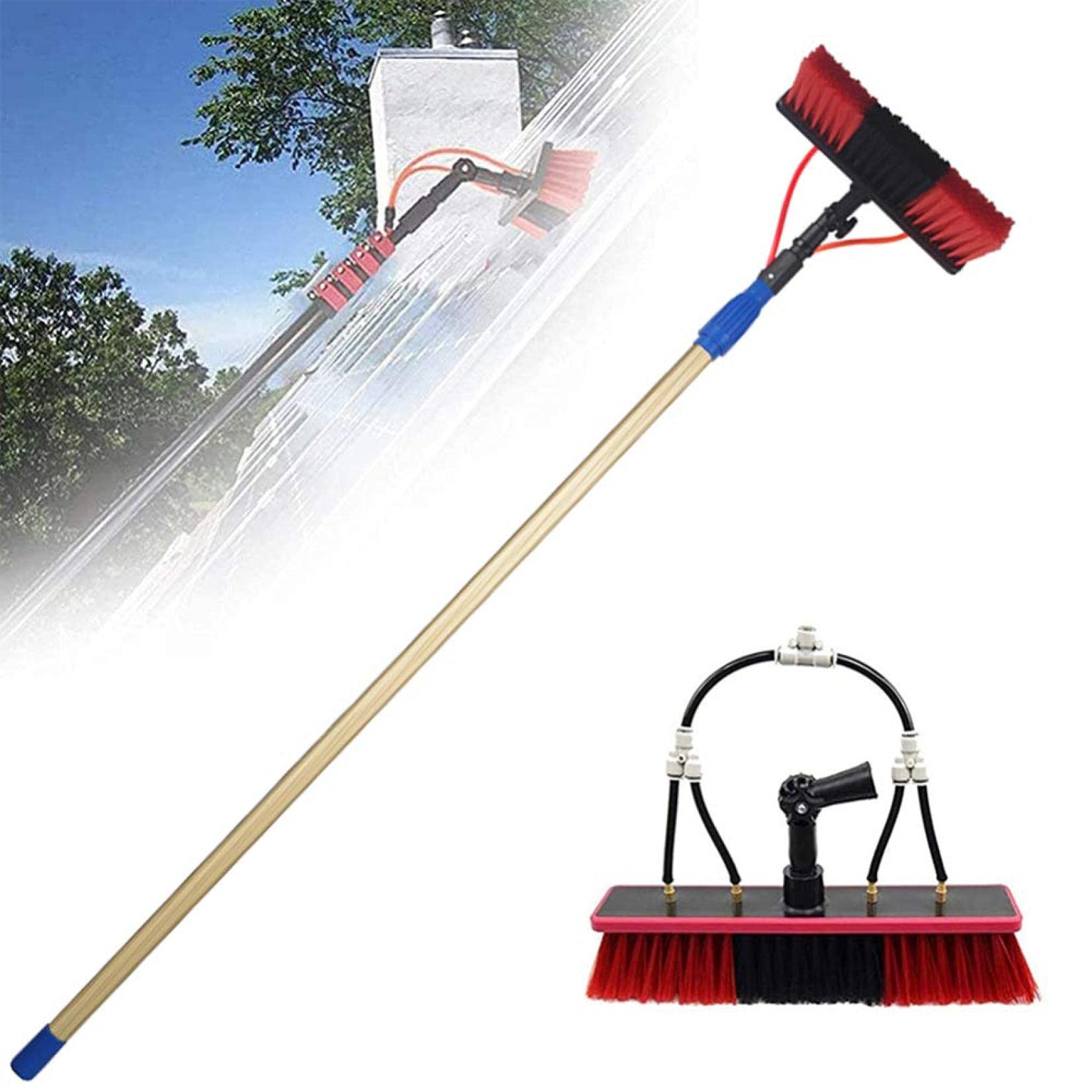 Poteau de nettoyage de 3,6 à 5,4 m avec tête de brosse de 30 cm alimentée en eau