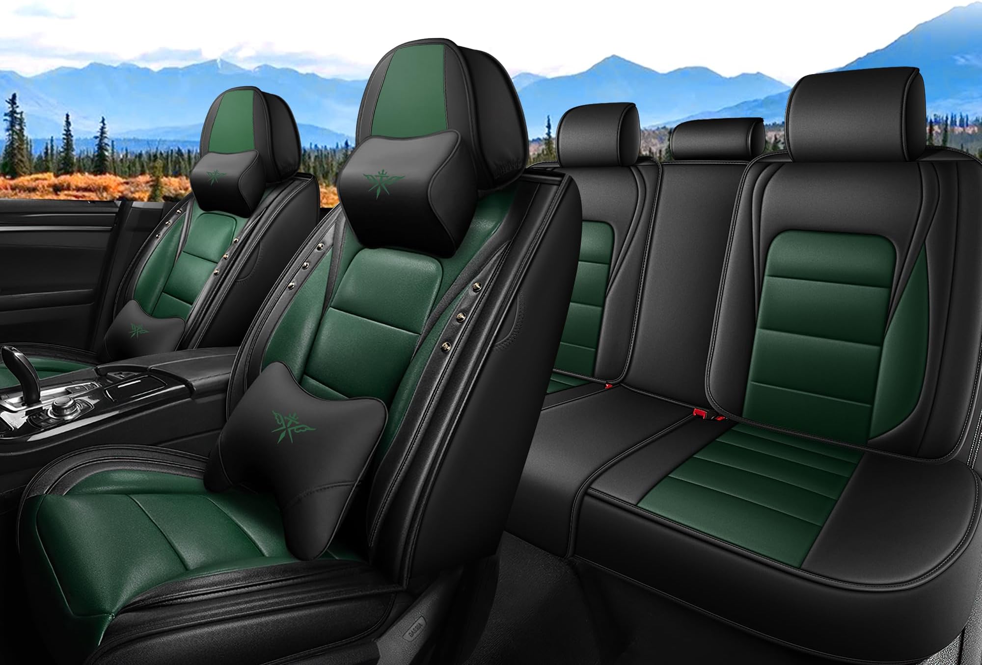 Seat Covers 5 Seats for Land Rover Range Rover Evoque 2005-2025,Luxury Full Set Front and Back Leather Car Seat Cover Full Set,Waterproof car seat Cushion,Vehicle Accessories (Black Green)