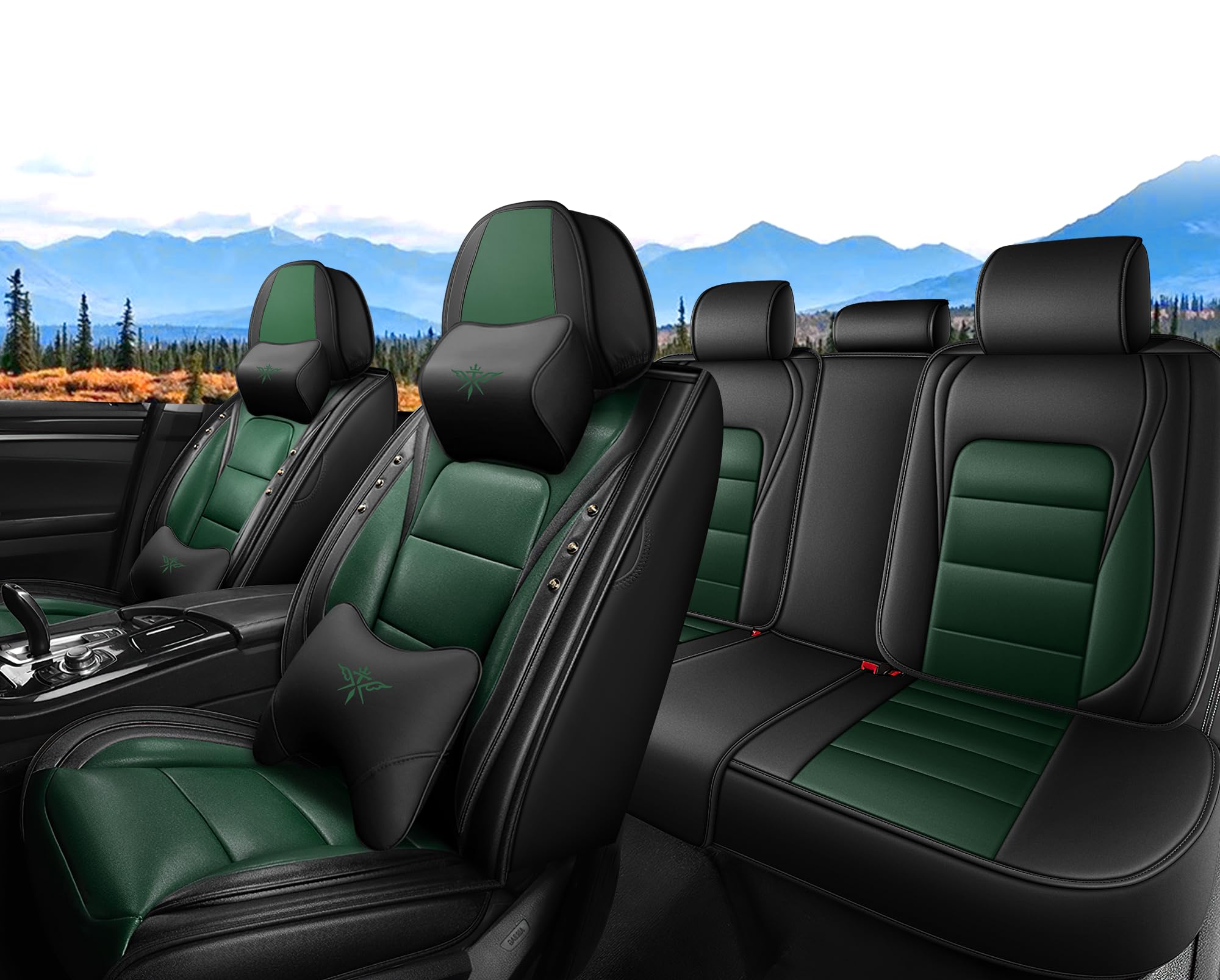 Seat Covers 5 Seats for Land Rover Range Rover Evoque 2005-2025,Luxury Full Set Front and Back Leather Car Seat Cover Full Set,Waterproof car seat Cushion,Vehicle Accessories (Black Green)