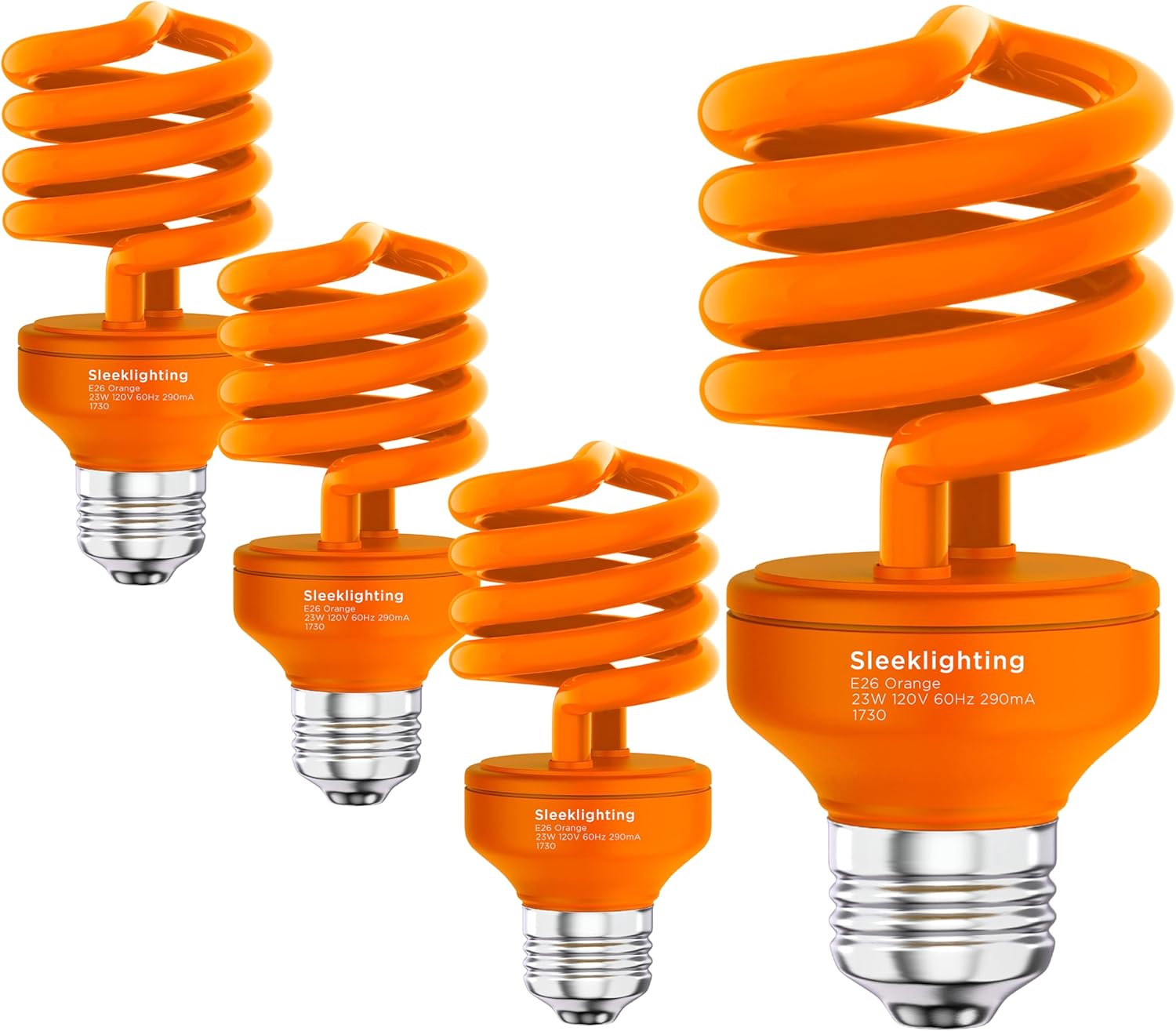 SLEEKLIGHTING 23 Watt T2 Orange Light Spiral CFL Light Bulb, UL Approved-, E26 Medium Base-Energy Saver (Pack of 4)