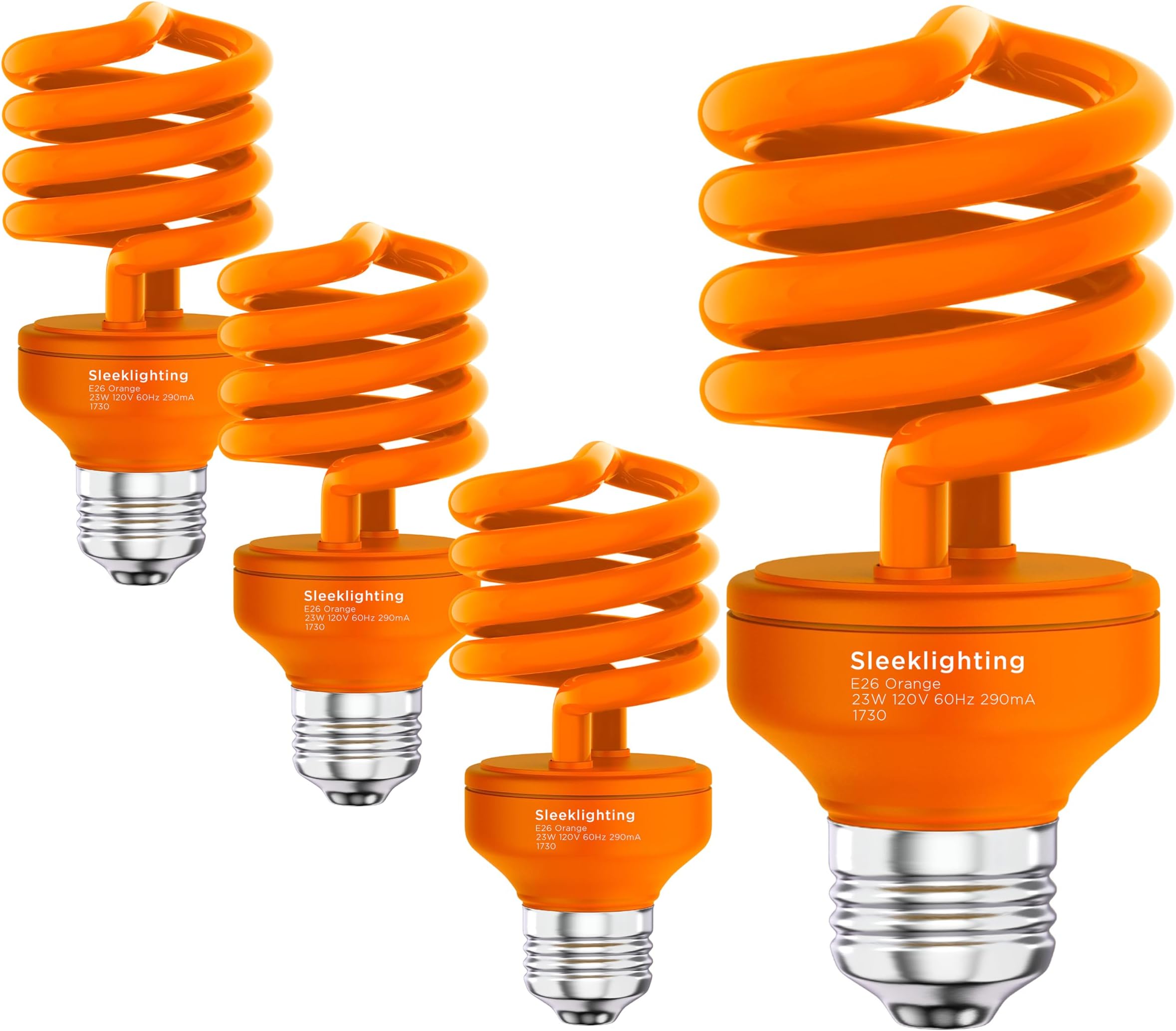 SLEEKLIGHTING 23 Watt T2 Orange Light Spiral CFL Light Bulb, UL Approved-, E26 Medium Base-Energy Saver (Pack of 4)