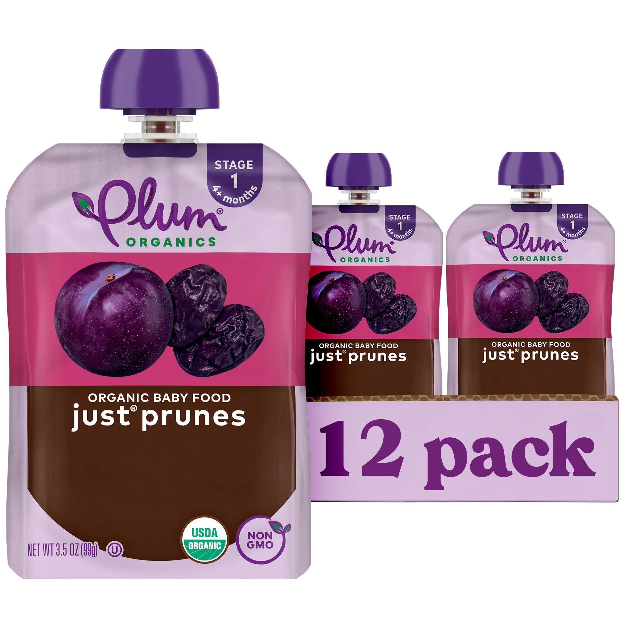 Plum Organics Stage 1 Baby Food, Just Prunes, Multi, 3.5 Ounce per Pouch (Pack of 12)