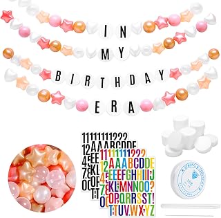 Giant Friendship Bracelet Birthday Party Banner Kits with 100 Ocean Balls in My Birthday Era Banner Famous Singer Banner Garland Decor Foam Circles Ball Plastic Balls Stars DIY Supplies(Rose/Gold)