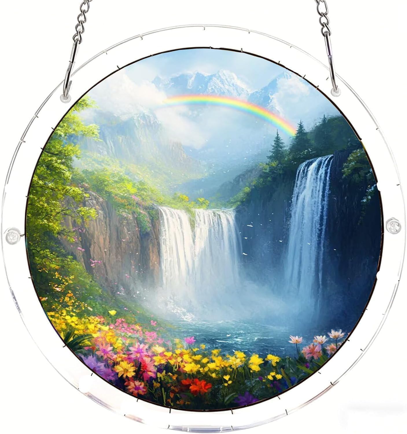 Rainbow Fall Acrylic Jigsaw Puzzles Suncatcher, 7.4 Inch Window Hanging Suncatcher Acrylic Puzzle, DIY Home Decor Art Gift