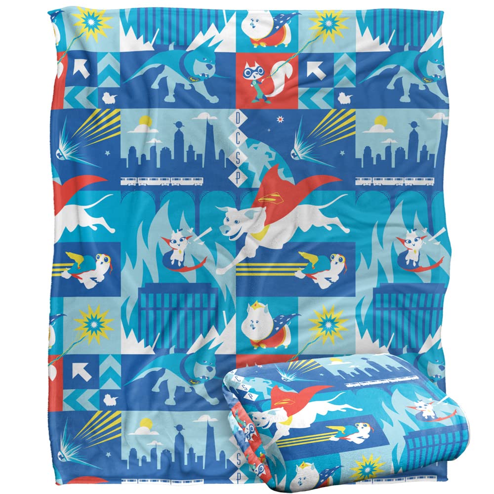 DC LEAGUE OF SUPER PETS Blanket, 152 x 127 cm Super Pets Action Panels Silky Touch Super Soft Throw Blanket