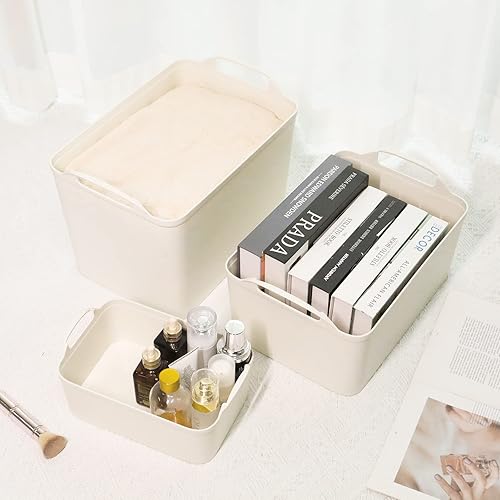 Vista 14 de ANMINY 8 contenedores de almacenamiento de plástico con tapas, cajas grandes de organización de almacenamiento blancas, cestas de almacenamiento